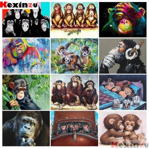 KEXINZU 5D DIY Diamond Painting Monkey Animals Rhinestone Embroidery Cross Stitch Kit Mosaic Diamond Art Home Decoration S463110