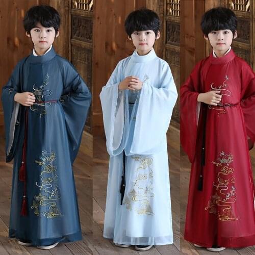 3 Colors Chinese Traditional Clothing For Boys Kids Embroidery Hanfu Tang Suit Long Sleeve New Year Outfit China Prince