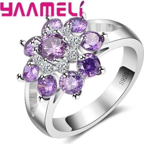 Latest 925 Sterling Silver Rings Jewelry Beautiful Cherry Blossom Flowers Micro Paved Shiny Purple CZ Stone For Wo