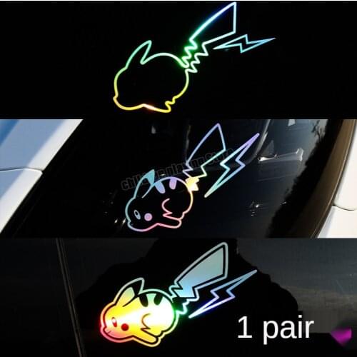 2pc Pokemon Pikachu Car Sticker Colorful Color Changing Glass Sticker Car Decoration Diy Anime Decal Car Exterior Modification