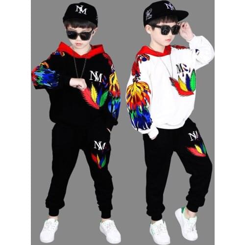 Boys Two-Piece Sets Long Sleeve Pants Suit Spring Autumn Hedging Hooded Top Casual Children Clothing 3-14 Years Old HPY209