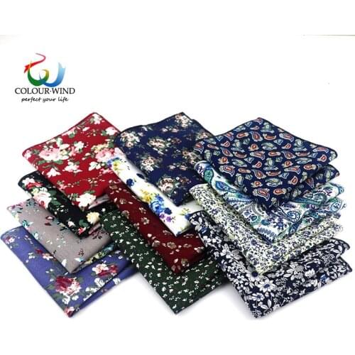 Top Cotton Pocket Square Fashion Flower Suit Tie For Men Paisley Printed Handkerchief 22*22CM Wedding Towel Ladies Hankies Gift