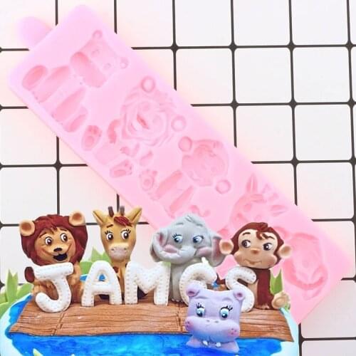 Lion Elephant Monkey Bear Cupcake Topper Silicone Cake Decorating Tools Candy Clay Chocolate Mould Cookie Baking Fondant Mold