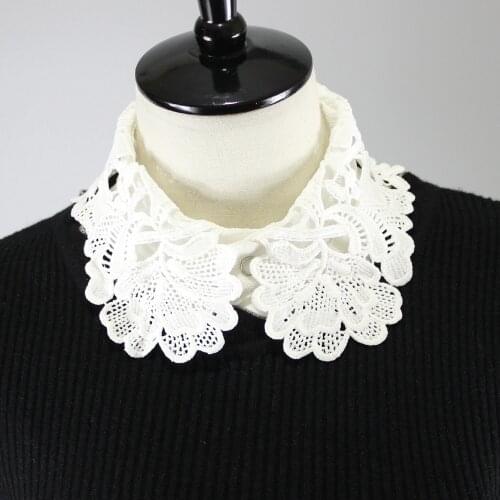Linbaiway Women Detachable Collar Lace Floral Lapel Fake Collars White Half Shirt False Button Collar Top Female Nep Kraagie