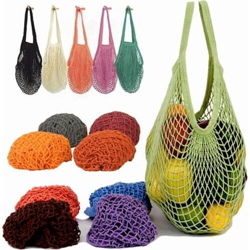 Reusable Grocery Bags Fruit Vegetable Bag Washable Cotton Mesh String Organic Organizer Handbag Fruit Vegetable Handle Net Tote