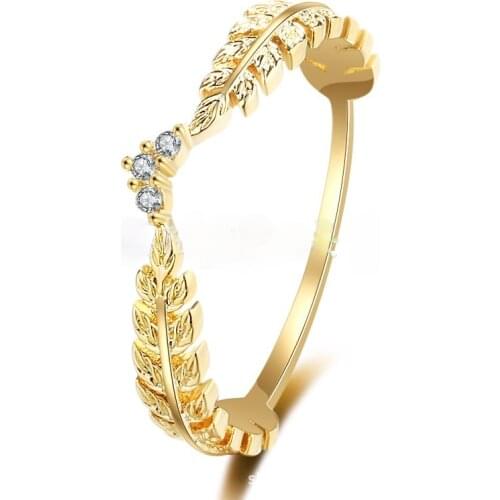 Fashion Light LuxuryGold Small Fresh Style Spring Leaves Feather Ring Folding Tail Ring New Products