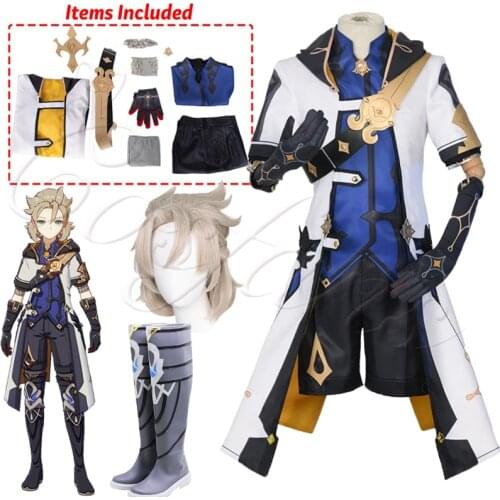Game Genshin Impact Alchemist Albedo Cosplay Costume Men Fancy Uniforms Top Pants Coat Halloween Outfits Albedo Cosplay Wigs
