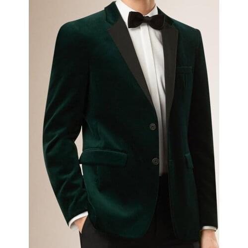 2019 Men Dark Green Velvet Luxury Suit Jacket Men Slim Fit Tailored Made Blazer Jacket Vestido Men Outwear Coat