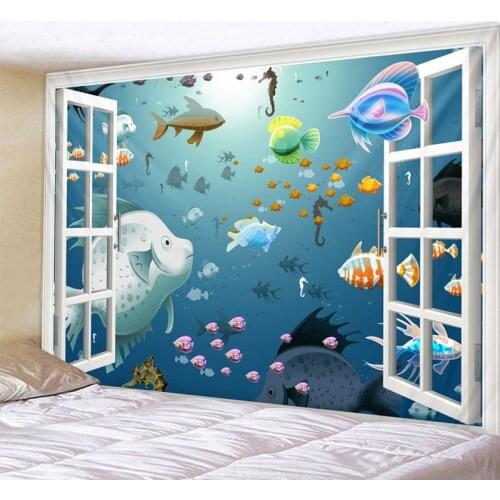 3D Marine Life Psychedelic Tapestry Boho Mandala Wall Hanging Royal Blue 3D Hippie Wall Tapestry Home Decor Mint Yoga Mat