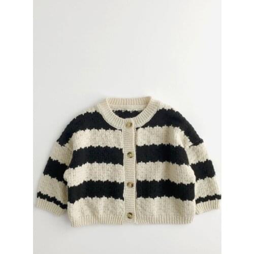 2021 New Autumn Unisex Kids Striped Sweaters Korean Style Toddlers Children Casual Knitted Cardigan Sweater