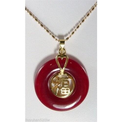 Charming jewelry red jade 18kgp Pendant Necklace