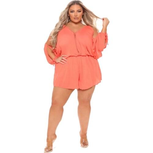 Sexy Orange Off Shoulder Long Sleeve Jumpsuits Women Short Rompers Beach Outfits Party Club One Piece Playsuits Plus Size 5XL