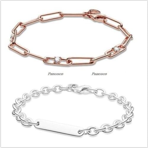 Authentic 925 Sterling Silver Bracelet Engravable Bar Link Bracelet Fit Women Bead Charm Diy Fashion Jewelry