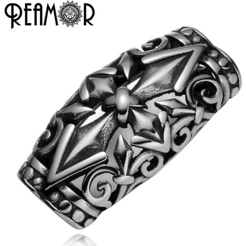 REAMOR 316l Stainless Steel 5mm Double Hole Hollow Cross Iris Flower European Beads For Leather Bracelet DIY Jewelry Making Bead