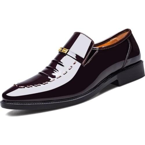 Luxury Brand Men Classic Pointed Toe Dress Shoes Mens Slip-on Patent Leather Black Wedding Shoes Mens Oxford Formal Shoes