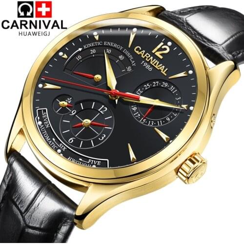 Luxury watch men Sapphire black leather Date Week Automatic machine watch relogio masculino