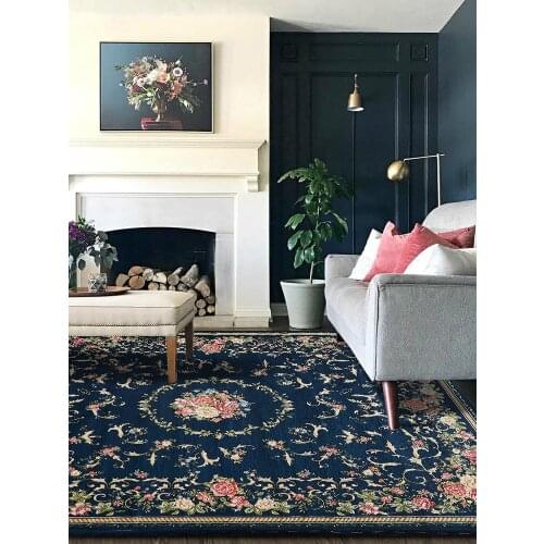 Countryside American Style Carpet for Living Room Bedroom Dark Blue Floral Pastoral Area Rug Jacquard Floor Mat Sofa Table Rugs