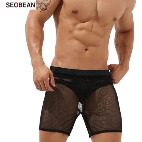 Seobean Mens Sports Shorts Quick-Dry Mesh Transparent Sexy Mens Fitness Beach Wear Stage Show Shorts (no Include Briefs)