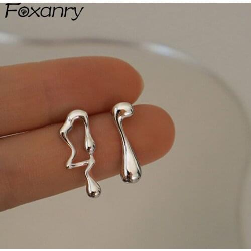 FOXANRY Prevent Allergy 925 Sterling Silver Stud Earrings New Fashion Hip Hop Vintage Simple Asymmetric Geometric Party Jewelry