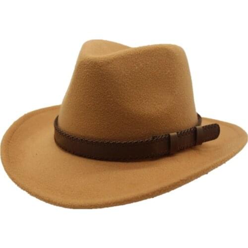 Authentic Men Women Fashion Cowboy Hat With Belt Wide Brim Hat Wool Trilby Hat Adult Hat Size 56-58CM