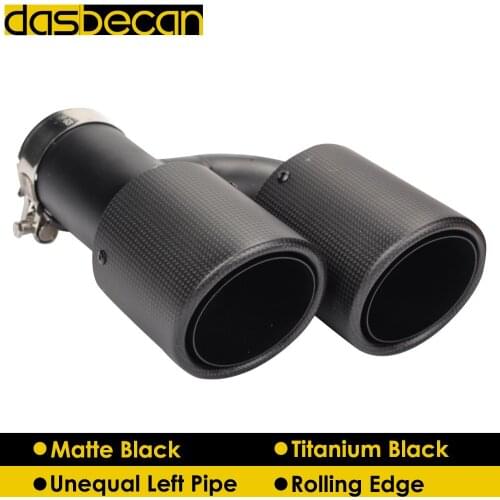 Dasbecan Titanium Car Dual Muffler Exhaust Tips Matte Carbon Fiber Unequal Left Exhaust Pipe Rolling End Tip H Model Universal