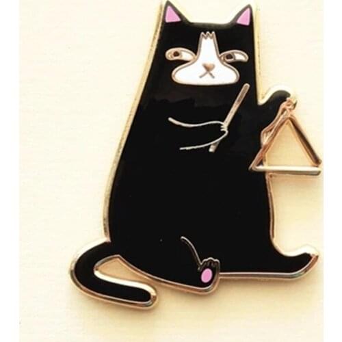 Triangle Cat Musical Instrument Enamel Brooch Pin Backpack Hat Bag Lapel Pins Badges Women Mens Fashion Jewelry Accessories