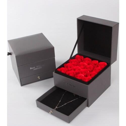 Eternal Rose Acrylic Ornaments Box 2 Storeys Necklace Jewelry Box Soap Foam Latex Rose Box Valentines Day Wedding Party Gift