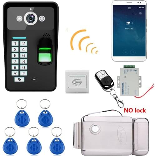 MOUNTAINONE 720P Wireless WIFI RFID Fingerprint Recognition Video Door Phone Doorbell Intercom System + Electronic Door Lock