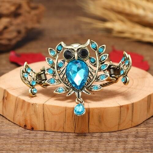 Muylinda Vintage Bronze Owl Hair Claw Big Crystal Hair Barrettes Rhinestone Hair Clip Crab Accessories