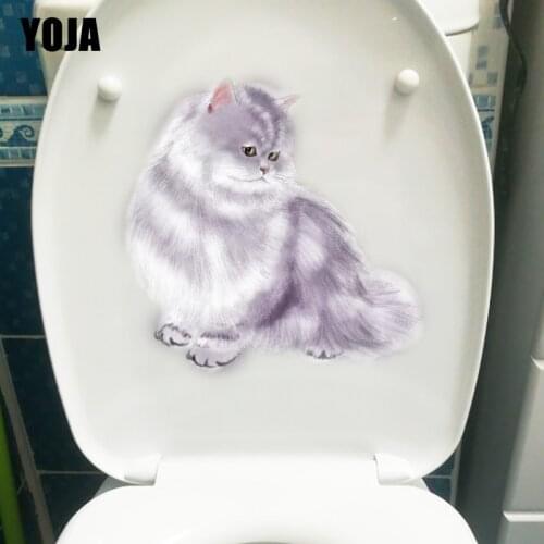 YOJA 24.7CM×24.3CM Classic Cartoon Home Wall Stickers Mural Hand Drawn Persian Cat Toilet Decoration T1-2633
