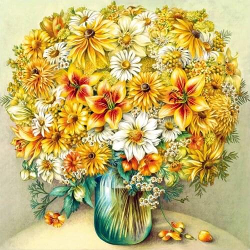 Yellow Chrysanthemum Flowers Diamond Painting Round Full Drill Floral Vase Nouveaute DIY Mosaic Embroidery 5D Cross Stitch Gifts