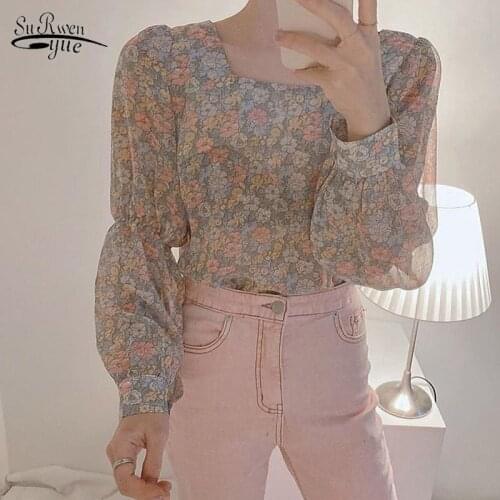 Vintage Florals Loose Elegance Tops Korean Clothes 2020 Summer Streetwear Women Shirts Newest Office Lady Blouse Blusas 10144