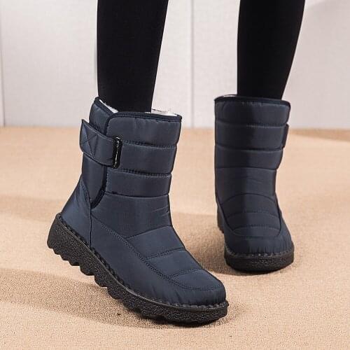 Women Boots Comfortable Snow Boots Women Round Toe Shoes Woman Black Buckle Ladies Boots Fur Warm Female Shoes Outdoor Flat Shoe