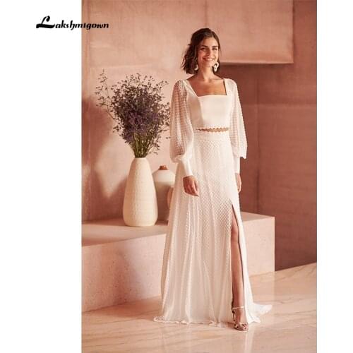 Long Sleeve Lace A Line Bridal Dress Sexy Backless Sweep Train Beach wedding dress Scoop neck Vestidos de Nova