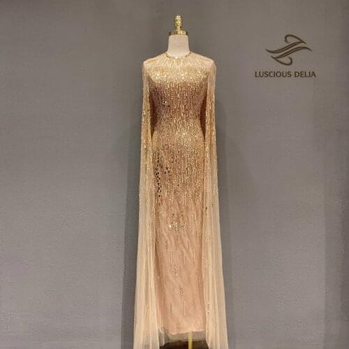 Luxury Dubai cloak Evening Dresses 2021 Diamond Beading Sleeveless Mermaid Formal Dress Luscious Delia