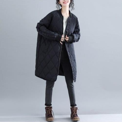 Big size cotton padded coat women winter topcoat diamond lattice medium length zipper outer wear warm cotton Manteau
