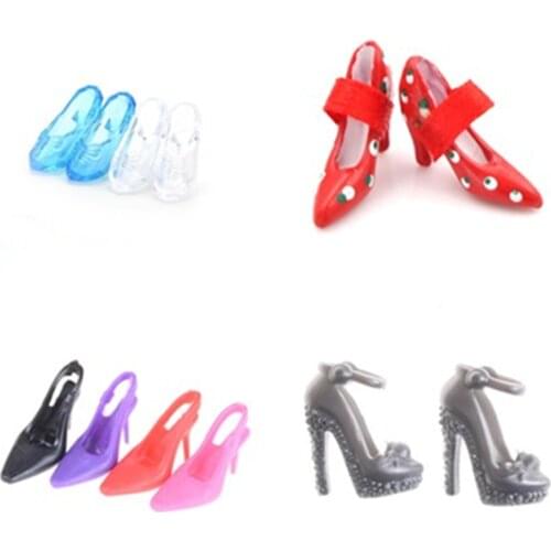 1/2Pairs Imitation Fairy Tale Crystal Shoes Colorful High Heel Sandals For Doll Clothes Dress DIY Accessories Kids Toys