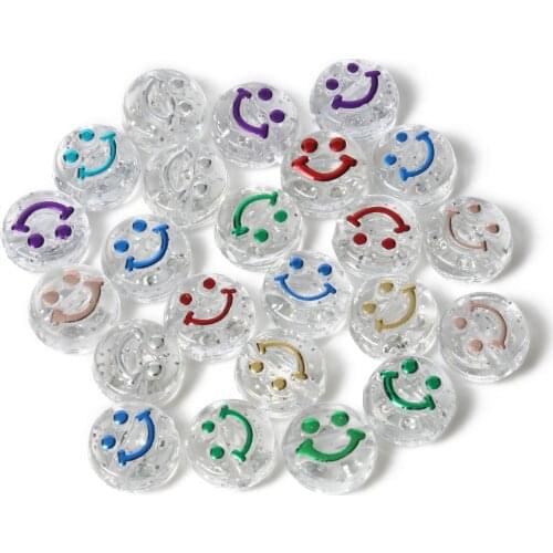 10mm Acrylic Round Shape Smiley Beads Transparent Letter Loose Spaced Beads For Jewelry Making DIY Handmade Charms Bracelet