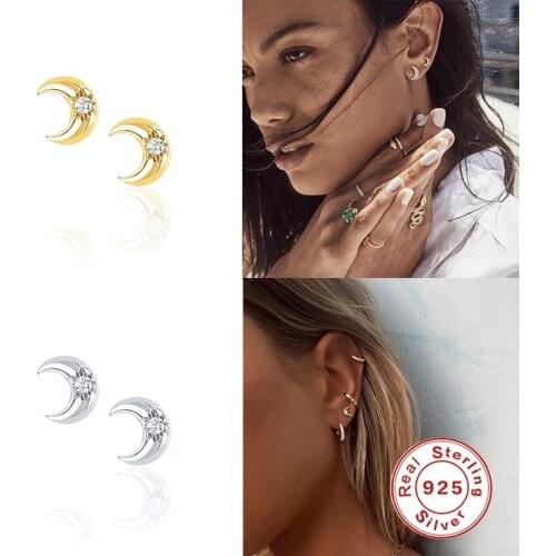 100% 925 Sterling Silver Minimalist Moon Rivet MINI Stud Earrings For Ladies Woman Girls Small Earring Fine Jewerly Accessories
