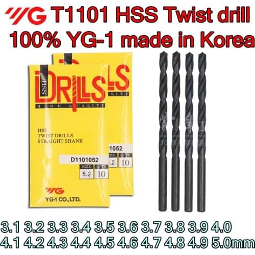 3.1-5.0mm 100% YG-1 made in Korea T1101 High quality HSS Twist drill Processing: alloy steel, etc Free shipping