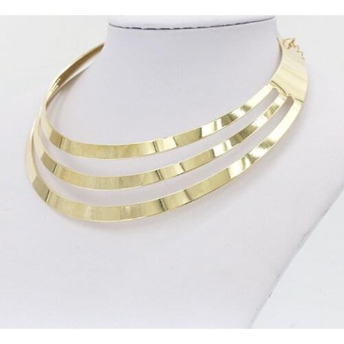 3 Layers Metallic Silver Plated Golden Punk Short Choker Necklace Torques for Women