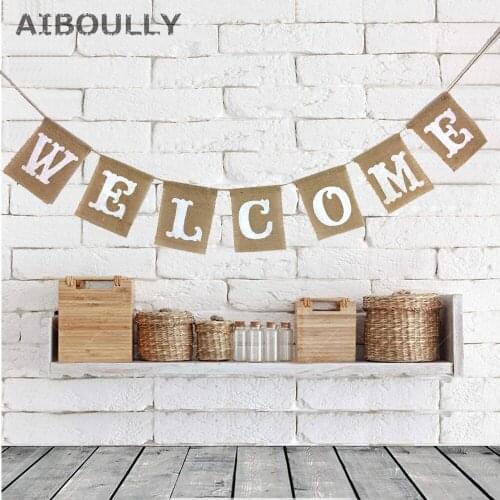 7 Flags Burlap Banner WELCOME Buntings Wall Door Hanging background Decorations Handmade Burlap Banner Anchor Garlands
