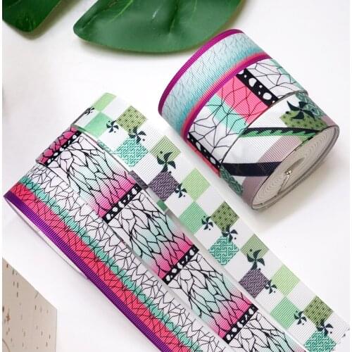 DIY Cartoon Stripe Printed Grosgrain Ribbon For Craft Supplies Sewing Accessories 5 Yards. 48351