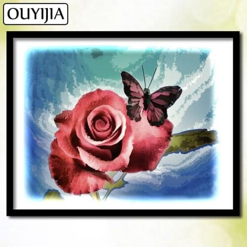 OUYIJIA 5D DIY Diamond Painting Full Square Butterfly Rose Animals Flowers Diamond Embroidery Sale Picture Of Rhinestone Mosaic