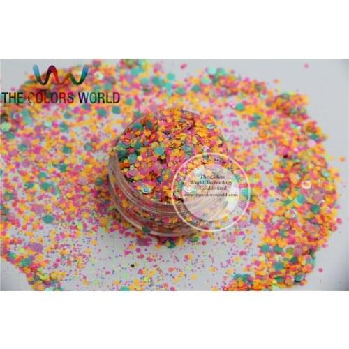 ARNG152-15 Mix Neon Color Solvent Resistant Glitter Hexagon shape Glitter for Nail Polish , polish and DIY supplies1pack=50g