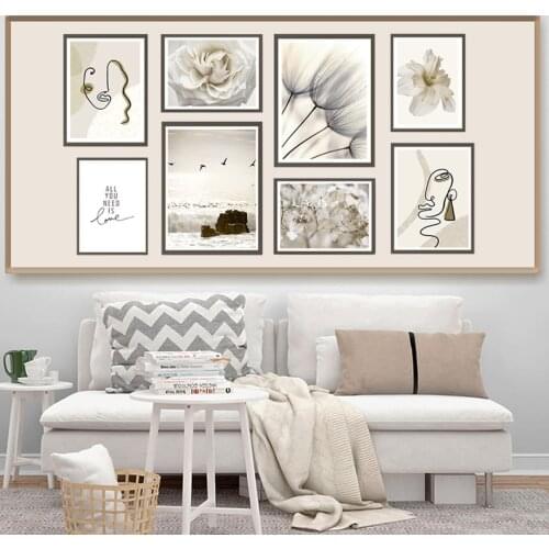 White Rose Sea Abstract Line Lily Sakura Wall Art Canvas Painting Nordic Posters And Prints Wall Pictures For Living Room Decor