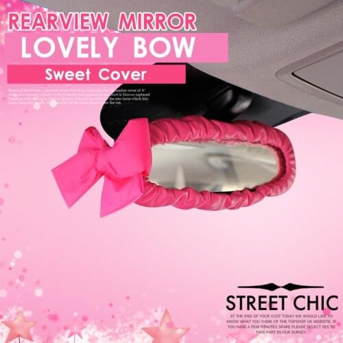 Flower Car Interior Rear View Mirror Cover Leather Auto Rearview Mirror Decoration Accessories For Women and Girls