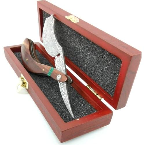 Damascus Straight Shaving Barber Razor Steel Cut Throat Knife Wood Box Gifts For Men New