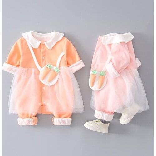 Girl Clothes Baby Bodysuits Toddler Girls Romper Pink Orange Lace Autumn