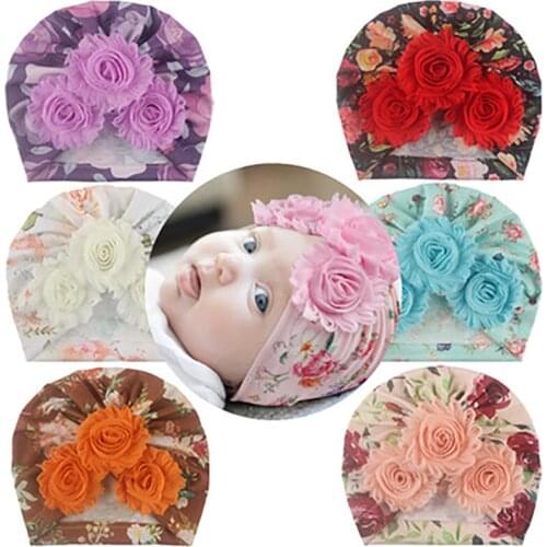 Newborn Baby Girl Headwear Hat Flower Floral Turban Knotted Hat Cute Donut Soft Cotton Cap Accessories